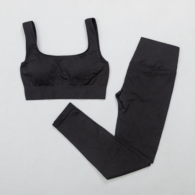 3 pcs Padded Sports Bra, Long Sleeve Crop. Stretchy Yoga Pant Set