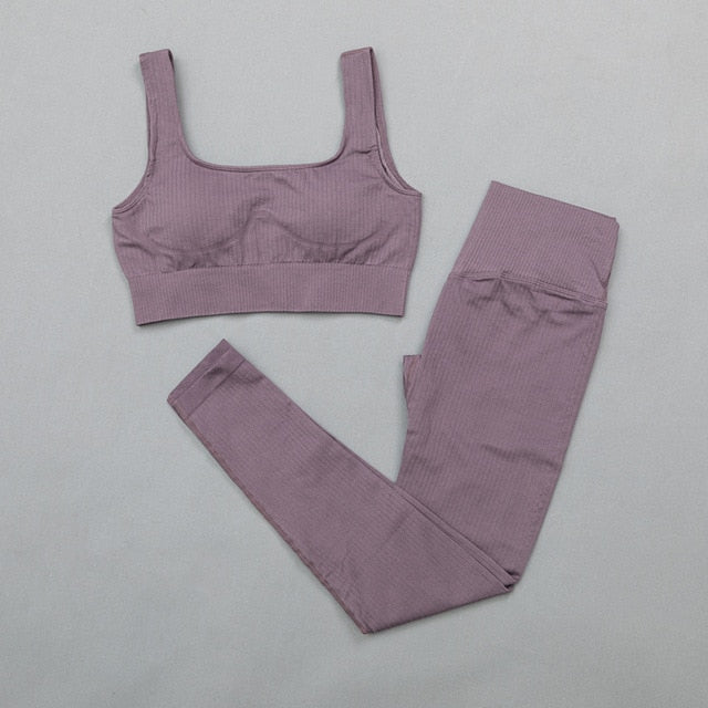 3 pcs Padded Sports Bra, Long Sleeve Crop. Stretchy Yoga Pant Set