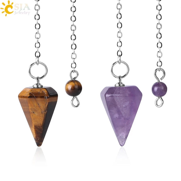 CSJA Small Size Reiki Healing Pendulums Natural Stones Pendant Amulet Crystal Meditation Hexagonal Pendulum