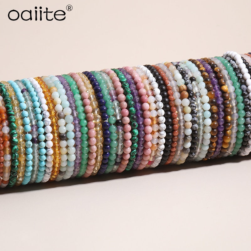 OAIITE 4mm Mini Energy Bracelets Natural Stone Beads Bracelet Yoga Meditation