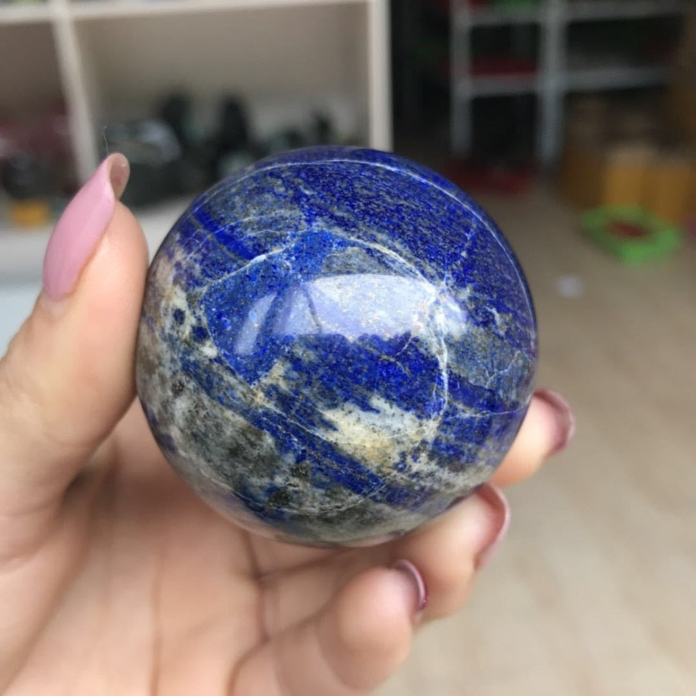 Lapis lazuli quartz crystal sphere ball reiki healing natural stone