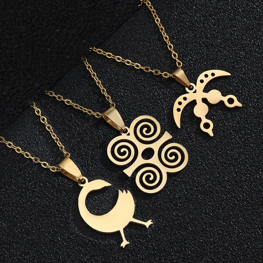 SONYA African Symbol Necklaces Akofena Dwennimmen Adinkra Sankofa Symbols Ghanaian Ethnic Jewelry Gifts