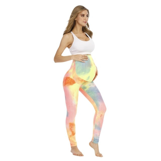 Maternity Pregnancy Soft Pants Tie-dyed Stretch Athletic Workout Yoga Full Length Pant Leggings Clothes