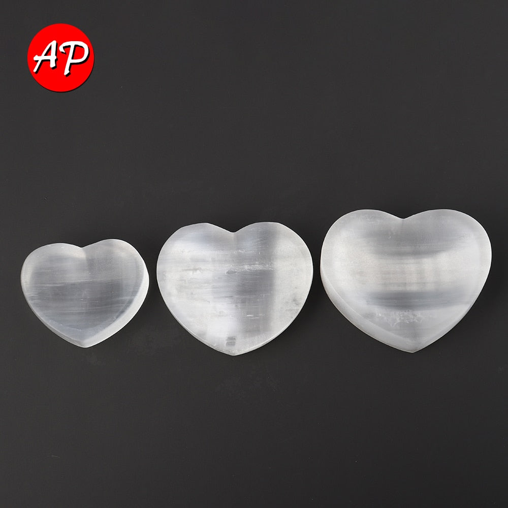 1PC Polished White Selenite Sculpture Heart shaped decorative bowl ornaments  Gypsum Stone Container Quartz
