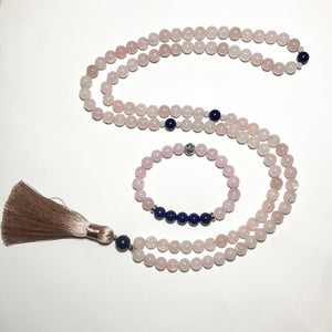 8mm Rose Quartz Lapis Lazuli Japamala Set Meditation Yoga Spiritual Jewelry 108 Rosary Handmade Beaded Natural Stone Necklace