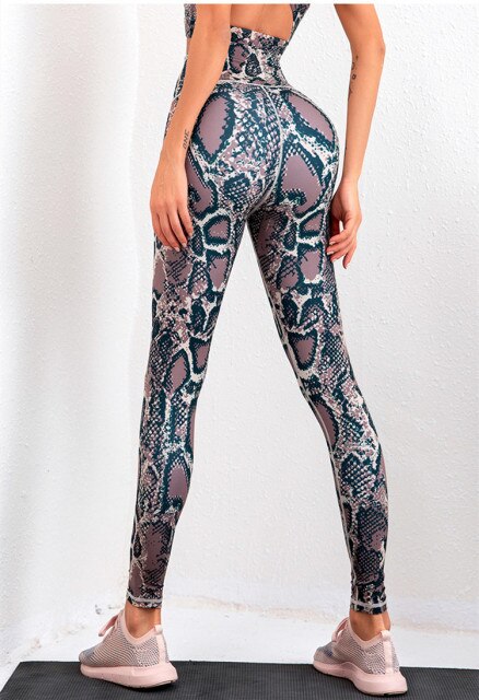 Mermaid Curve Sports Bra +Leggings Set Female Snakeskin Print Quick Dry High Waist Yoga Pants Two Piece Fitness Suit